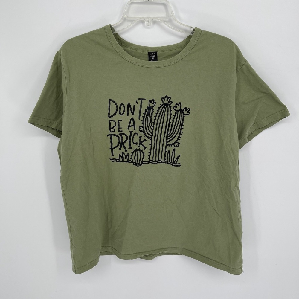 SHEIN Curve Women's Green Cactus Graphic Crewneck Short Sleeve T-Shirt Size 1XL